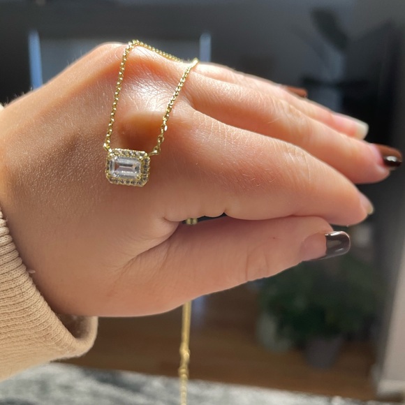 Adina Eden Pave Outlined Baguette Solitaire Pendant Necklace - Picture 4 of 8